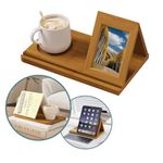 Semiocthome Wood Book Opener Holder Book Rest with Picture Frame, Triangle Book Stand with Cup Holder and Phone Holder for Bedside, Book Nook Reading Valet, Reading Presrnt, Birthday Presrnt Brown