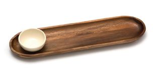 Lipper International 1114 Acacia Wood Bread Cutting and Serving Board with Ceramic Dipping Bowl