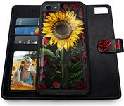 Shields Up iPhone SE 2020 Case, iPhone 8 Case, iPhone 7 Case, [Detachable] Magnetic Wallet Case with Card Slots & Wrist Strap, [Vegan Leather] Cover for Apple iPhone 8/7 SE2 - Rose Flower/Sunflower