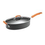 Rachael Ray Hard Anodized II Nonstick Dishwasher Safe 5-Quart Covered Oval Saute with Helper Handle, Orange