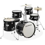 Gammon 5-Piece Junior Starter Drum Kit with Cymbals, Hardware, Sticks, & Throne - Black