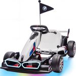 24V 9AH Electric Go Kart with Adjustable Seat, 7.5 MPH Drift Kart for Kids Age 6-12, 2 * 200W Motors, Drift Mode and 2 Speed, Licensed BMW (White)
