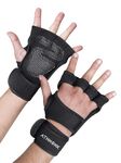 Athmonk Gym Gloves for Men & Women - Workout Exercise Sports - Crossfit Powerlifting Weight Lifting MMA - with Wrist Supporter Wrap Strap - Fingerless Half Hand Cut - Stylish Palm Grip - Black, L