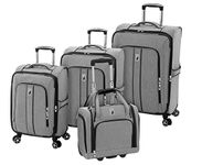 LONDON FOG Newcastle 4 Piece Set, Black White Herringbone, 4 Piece Set, Newcastle Softside Expandable Spinner Luggage