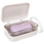 Travel Soap Container for Shower, Plastic Soap Dish with Lid for Bar Soap, Portable Bar Soap Holder for Camping Gym Travel, Soap Tray with Removable Drainer (White)