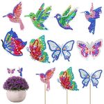 8 Pcs Diamond Art Paintings Kit, FineGood Bird Butterfly Diamond Art Paintings for Garden Yard Decor, DIY Stakes Diamond Art Kits Adult Crafts