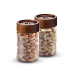 BERGNER Acadia Borosilicate Glass Jars with Solid Wood Lid, Set of 2 Jars, 260ml Each, For Storing and Preserving Sugar, Flour, Tea, Coffee, Spices, Candy, Oats | Multipurpose Container for Kitchen