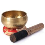 Copper Tibetan Singing Bowl with Cushion & Wooden Striker | Beautiful Sound Vibration Therapy for Holistic Healing, Meditation, Relaxation & Mindfulness Mantra (Plain)