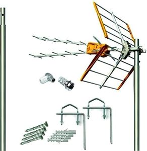 Kit antenne TV 5 G + mât 1,5 m + griffes + connexions