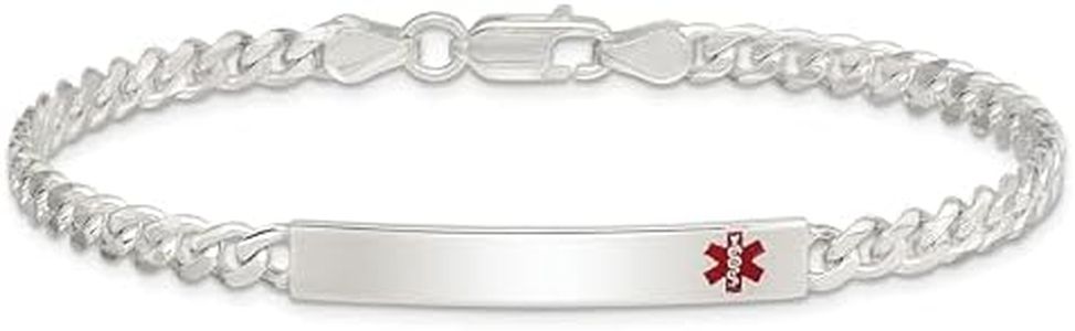 925 Sterling Silver Medical Alert Curb Link Name Bar Identification ID Bracelet 7.5 inch