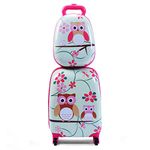 HONEY JOY Kids Luggage, 12” Travel Backpack & 16” Hard Shell Toddler Suitcase, Children Rolling Luggage with Wheels, Retractable Handle & 4 Casters, 2Pcs Carry On Luggage Set for Boys Girls (Owl)