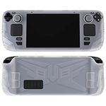 PlayVital Armor Series Protective Case for Steam Deck, Soft Cover Silicone Protector for Steam Deck with Back Button Enhancement Designed & Thumb Grips Caps - Clear White