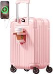 Krute Carry on Luggage PC+ABS Luggage with USB Port Cup Holder Hardside Suitcase TSA Lock Spinner Wheels 20 Inch (Pink)