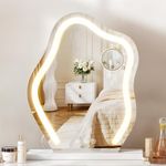 YITAHOME Irregular Makeup Mirror, Vanity Mirror with LED Lights 17.7"x17" Large Make Up Mirror, Touch Screen with 3-Color Lighting, Vanity Desk Tabletop Led Mirror for Bedroom Bathroom Living Room