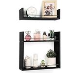 BELLE VOUS U-Shaped Floating Wall Shelves (2 Pack) - Black Rustic Wall-Mounted DIY Shelf for Bathroom, Kitchen or Living Room - Wall Decor Storage/Display Shelves