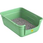 CAT CENTRE Green Large Cat Litter Tray Box High Sided UK Deep Toilet Loo Adult Cats Kitten Pan Pet Loo Easy Cleaning Lowered Entry Step 11.5cm Easy Access Elderly Cat Trays Luxury