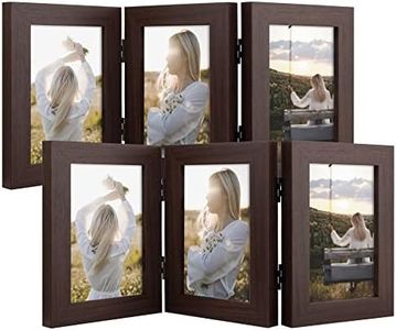 Frametory, 4x6 Triple Picture Frames Hinged 3 Photos Frame Collage, Three Picture Frames Multiple Desk Frame with Glass (Walnut, 2 Pack)