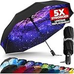 TUMELLA Strongest Windproof Travel Umbrella (Compact, Superior & Beautiful), Small Strong but Light Portable and Automatic Folding Rain Umbrella, Durable Premium Grip, Fits Car & Backpack