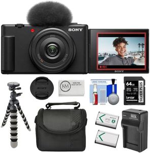 Sony ZV-1F Vlogging Camera | Black Bundle with 64GB Memory Card + Cleaning Cloth + 8" Flexipod + Spare Battery & Charger + Camera Bag + 5-Piece Cleaning Kit (8 Items)