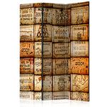 murando Decorative Room Divider Retro Vintage 135x172 cm / 54"x68" Single-Sided Folding Screen 3 Panels Room Partition Non-Woven Canvas Print Opaque Photo Display Inscription Wine Wood j-B-0021-z-b