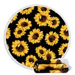 Violet Mist Mandala Tapestry Round Beach Towel Yoga Picnic Mat Roundie Tablecloth Water Absorbent Terry Towel with Tassels (Sunflower)