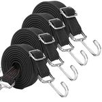 JETAINE Bungee Cords With Hooks, 4 Pack Adjustable Bungee Straps, 150CM Long Flat elastic Rope with Hooks, Large Heavy Duty Rubber Elastic Straps with Metal Buckle for Bike Camping Luggage Roof Racks