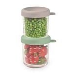 BEABA - Set of Baby Food Storage Containers - Weaning pots - Glass Conservation Jar - Colorful Lids - Graduation Measuring Scale - Heat and Freezer Shock Resitant - 2 x 250 ml - Sage Green/Gazelle