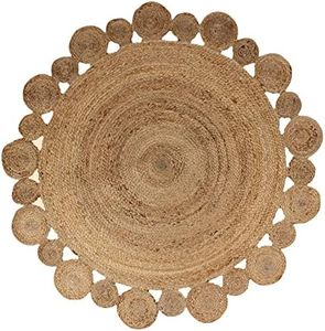 CASAVANI Circle - 7' Round Area Rug Beige Cape Code Natural Jute Mat Geometric Kilim Rug Indoor Outdoor Use Flatweave Rugs for Bedroom Bedside Round Dining Table Mat Hall & Kitchen