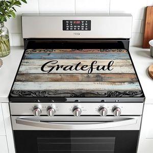 AOHMPT Multi-Design Stove Top Cover for Glass/Electric Stoves - 3-in-1 Heat-Resistant Protector Mat, Non-Slip Drying Rack 30" x 21" (Grateful)