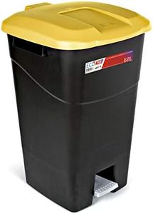 Tayg - Poubelle de 60 litres avec pédale, base noire et couvercle jaune, plastique