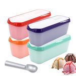 CheeseandU 4Pack Ice Cream Containers with Metal Scoop Reusable Ice Cream Containers Reusable Rectangle Dessert Storage Tubs for Yogurt, Sorbet, Gelato