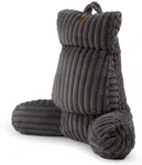 Amélie Home Faux Fur Reading Pillow with Pocket for Sitting in Bed, Adult Backrest Bed Pillow with Washable Cover for Lounging, Study & Relaxing, Grey 29 inches