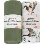 LifeTree Muslin Swaddle Blankets Unisex, Baby Swaddling Wrap Nursery Neutral Receiving Blanket for Boys & Girls, 70% Viscose from Bamboo and 30% Cotton, Large 47 x 47 inches Mallard Duck/Olive Green