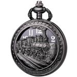 SIBOSUN Pocket Watch and Chain for Men Steampunk Vintage Quartz Pocket Watches with Chain Black Case Locomotive Pocket Watch