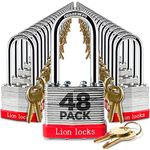 Lion Locks 48 Keyed Alike Padlocks with 2" Long Shackle, 96 Keys - Padlocks for Outdoor Use, Locks with Keys, Hardened Steel Case, Pick Resistant Brass Pin Cylinder for Hasp Latch, Locker, Gate