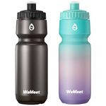 WEMEET Lightweight Bike Water Bottle 24oz, BPA Free, Cycling Squeeze Bottle, Leak Proof Sport Water Bottle with Capacity Scale, for Cycling, Gym (Black & Green Pink Purple, 2 Pack)