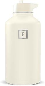 IRON °FLASK Camping & Hiking Hydration Flask with Straw, Wide Mouth Insulated Stainless Steel Sports Water Bottle - Cashmere Cream 64 oz - Straw (1 Lid)