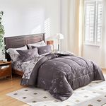 7 Pieces Bed in a Bag Queen Comforter Set with Sheets, Black Leaves Botanical Design Lightweight Bedding Sets for All Season (1 Comforter, 2 Pillow Shams, 1 Flat Sheet, 1 Fitted Sheet, 2 Pillowcases)