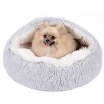 BOUKIDA Cat Cozy Hooded Bed, Cat Cave Cuddler with Blanket, Anti Anxiety Semi-Closed Donut Dog Bed, Deep Sleeping Burrow Pet Cushion, Covered Snuggler Calming Plush Pet Pocket, Machine Washable