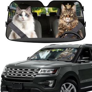 GENANY Lovely Cat Couple Windshield Sun Shade for Car SUV Truck (55x30 Inches), Car Sun Shade Windshield, Car Shades for Front Windows, Sunshade for Car, Protector Blocks UV