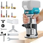Cordless Router Tool Compatible with Makita 18V Battery(Tool Only), 800W Brushless Wood Router, 6-Speed Control, Depth Adjustment, Edge & Roller Guide, Router Bits Included (NO BATTERY)