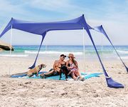 SUN NINJA Pop Up Beach Tent Sun Shelter UPF50+ with Sand Shovel, Ground Pegs and Stability Poles, Outdoor Shade for Camping Trips, Fishing, Backyard Fun or Picnics (10x10 FT 4 Pole, Royal Blue)