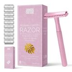 Jungle Culture® Double Edge Safety Razor for Women in Pink • Includes 10 Double Edge Safety Razor Blades & Travel Bag • Eco Friendly DE Razor • Womens Safety Razor for Body & Face • Reusable Razor