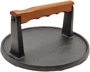 Cast Iron Smash Burger Press, Pre-Seasoned Cast Iron Grill Press, Wooden Handle Bacon Press, 7" Heavy-Duty Round Hamburger Patty Press for Food Cooking Indoor & Outdoor BBQ Grill by Mr. Bar-B-Q#06681Y