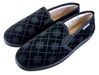 Dunlop - Mens Memory Foam Indoor Plush Lined Moccasin Style Plaid Slippers (8 US, Black)