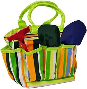 G & F 10012 JustForKids Kids Garden Tools Set with Tote Hand rake Shovel Trowel