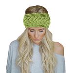 Momisy Knitted Winter Twist Woolen Warm Headband Cold Weather Hair Accessories Head Wrap Winter Designer Headbands for Women & Men- Green