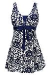 Ecupper Womens One Piece Swimdress Shaping Body Swimsuit Floral Plus Size Bathing Suit with Boyshort Navy XXL