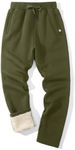 Flygo Men's Fleece Pants Sherpa Lined Sweatpants Active Athletic Winter Warm Jogger Pants(Straight Bottom ArmyGreen-XS)