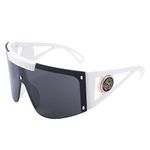 FEISEDY One Piece Oversized Sunglasses for Men Women Big Shades Wrap Shield Sunglasses for Cycling Driving Vacation B4027, White Frame & Grey Lens, 75mm